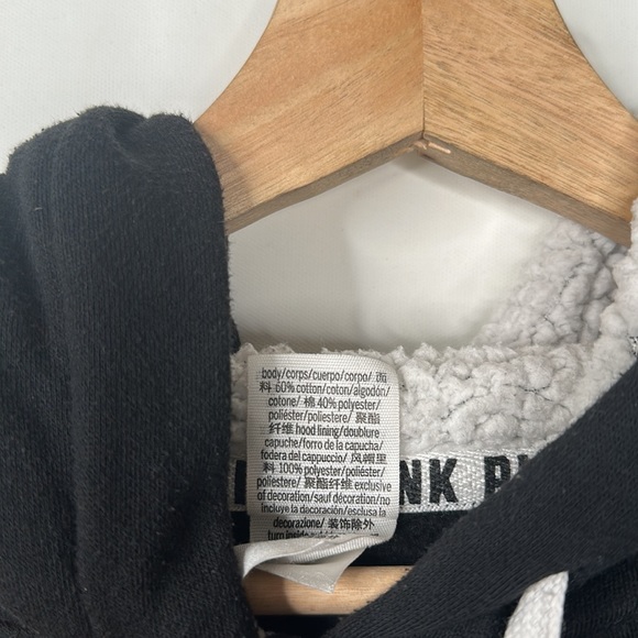 PINK Victoria’s Secret Hoodie Sweatshirt Womens Size XS Black Fleece Lined - Picture 4 of 8